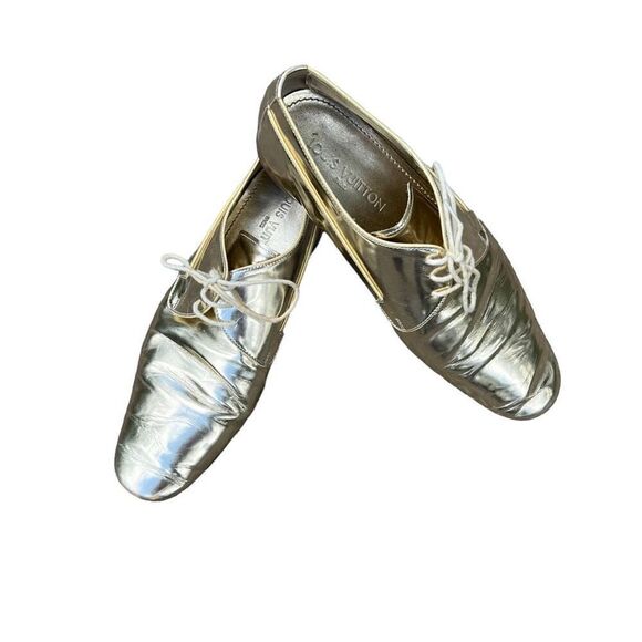LOUIS VUITTON Men’s Gold Lace Up Derby Shoe Size 9 - Picture 1 of 10